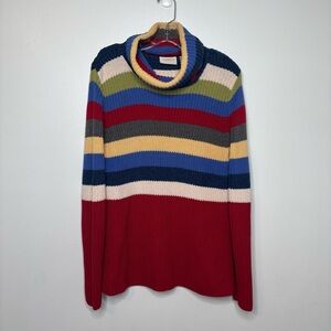 Liz Claiborne Lizwear Turtleneck Sweater Women Medium Multi-Color Striped Cotton